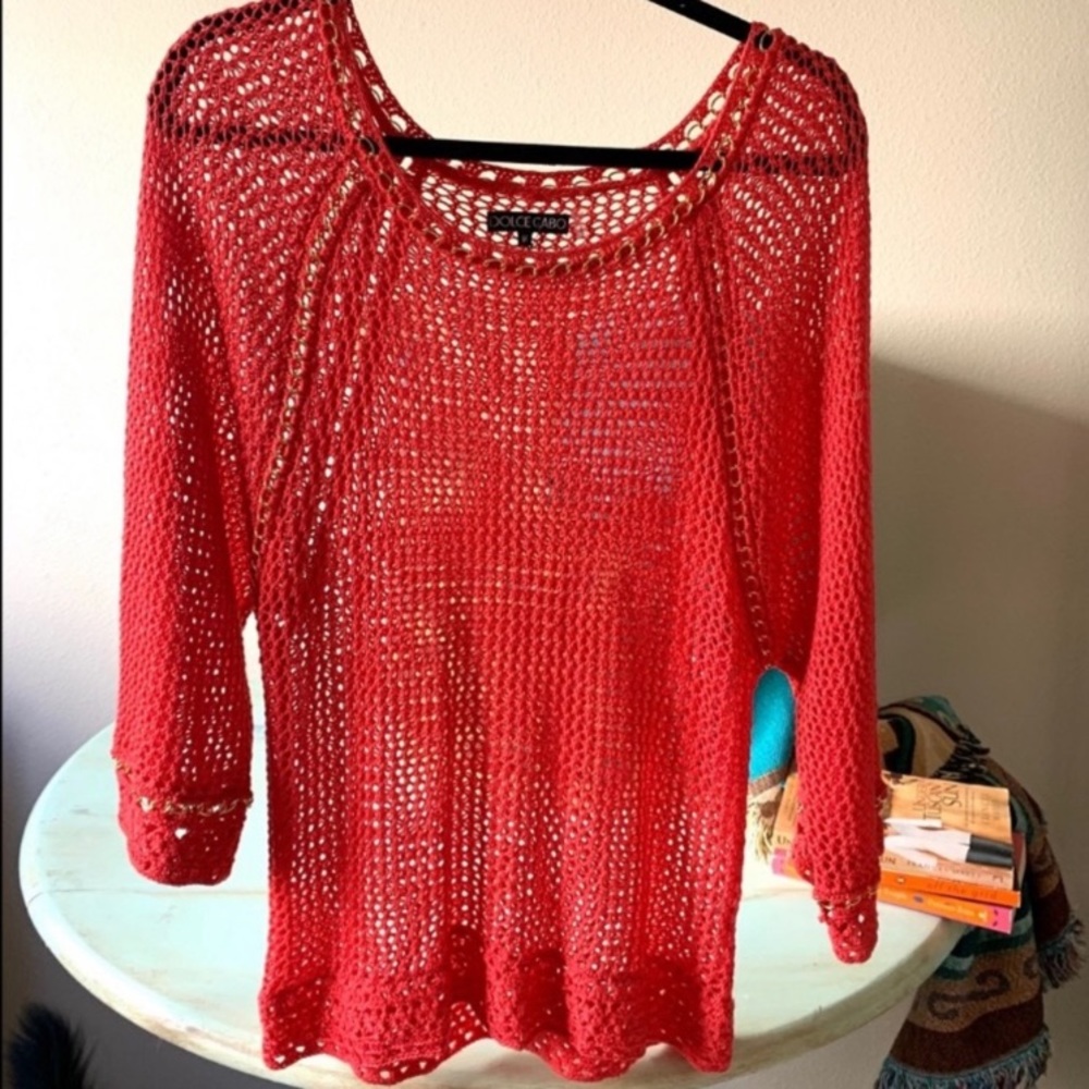 Dolce Cabo Coral Crochet Net Top Size Medium